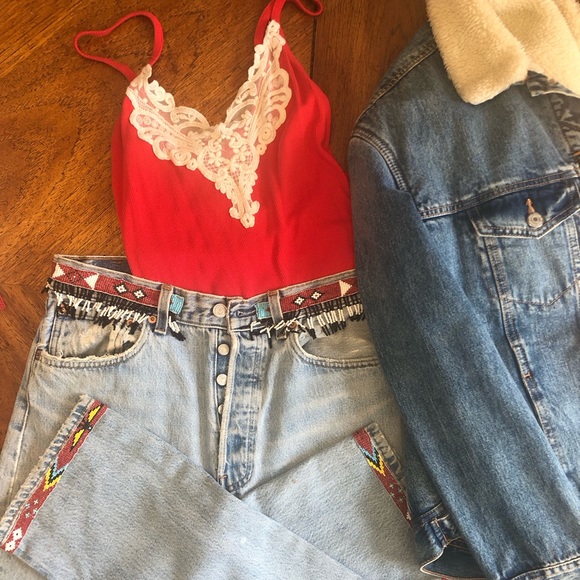 BUZZ18 lk REDONE vintage #00s #y2k Levi’s 501 beaded fringe jeans 1 pair online! - Picture 2 of 11